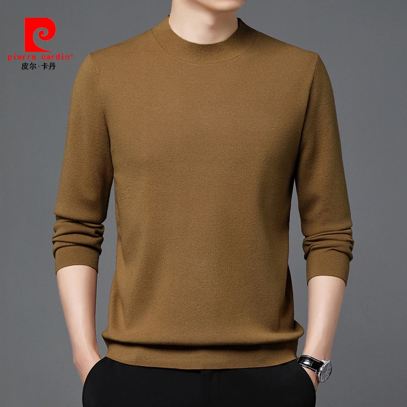皮尔卡丹精纺男士绵羊毛衫可机洗秋冬款圆领纯色针织衫毛衣打底衫