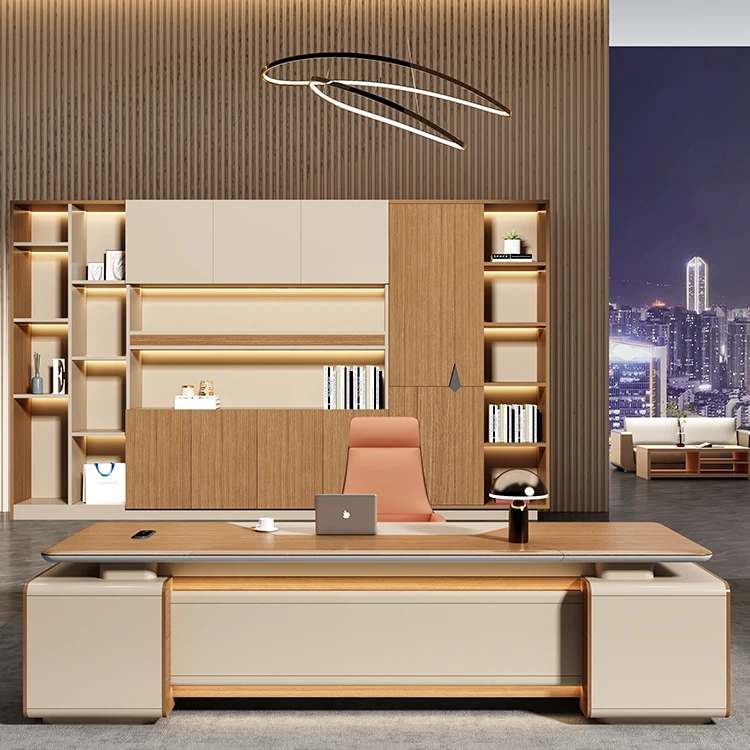 轻奢办公桌老板桌现代简约高端总裁桌高档经理办公室桌椅组合班台