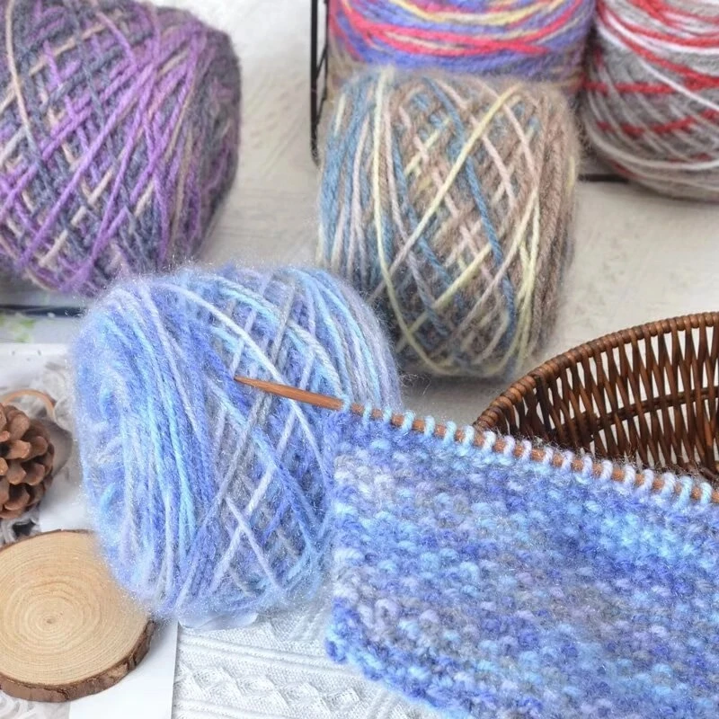 5送1超柔手染星空花色羊毛混纺凤羽绒毛线软手工编织毛衣帽子批发