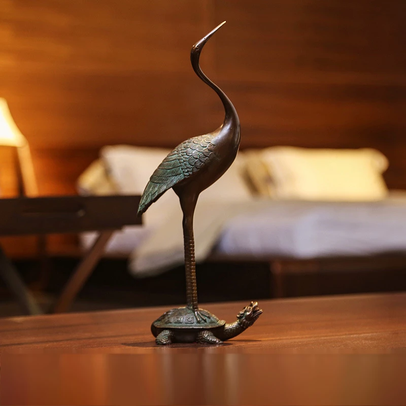 黄铜龟鹤摆件长寿龟鹤仙鹤家居礼品送老人祝寿贺礼客厅摆设