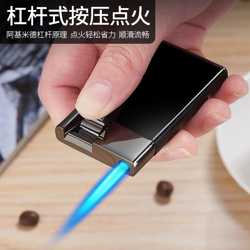新款杠杆按压打火机防风充气蓝焰直冲轻薄便携高颜值金属火机男士
