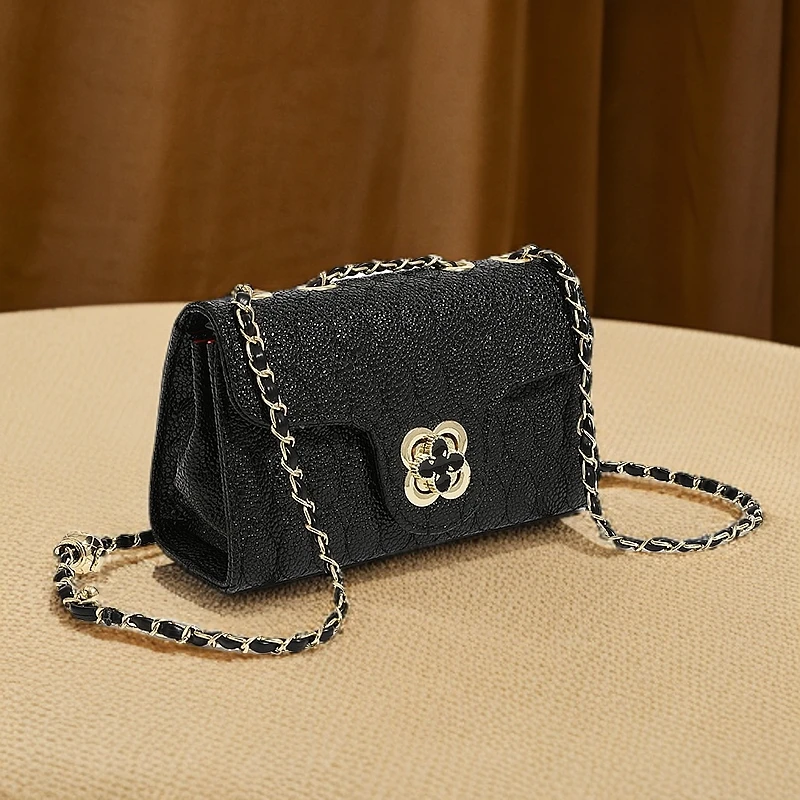 小金球包包2024新款潮流时尚菱格链条包百搭单肩斜挎女包黑色