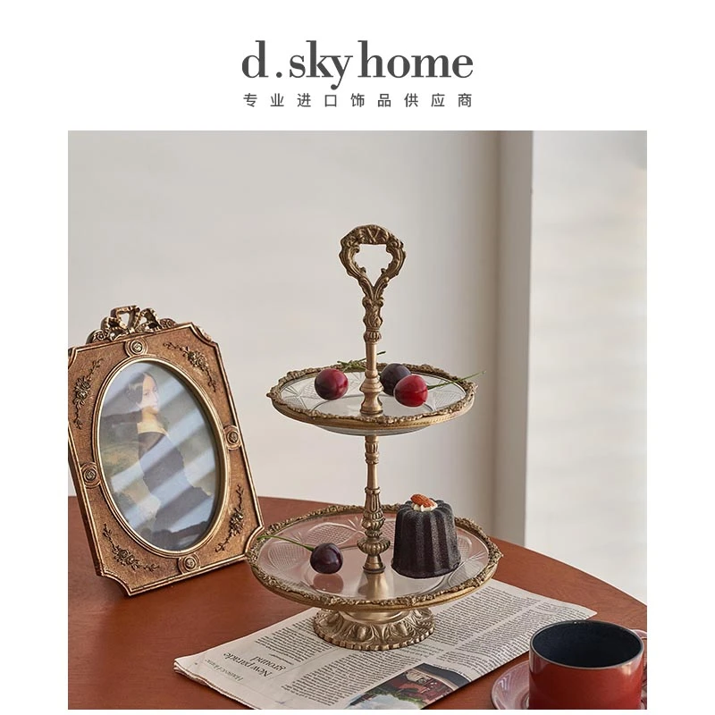 迪斯凯法式宫廷复古风金色双层点心盘40596#DSK1005