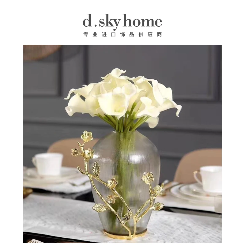 迪斯凯印度进口高档金色绕枝椭圆花瓶装饰摆件37650+00514