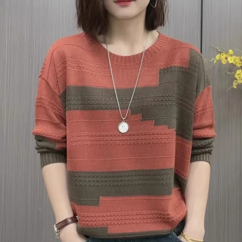 毛衣女装2025新款潮早春季拼色针织打底衫洋气减龄宽松外搭上衣服