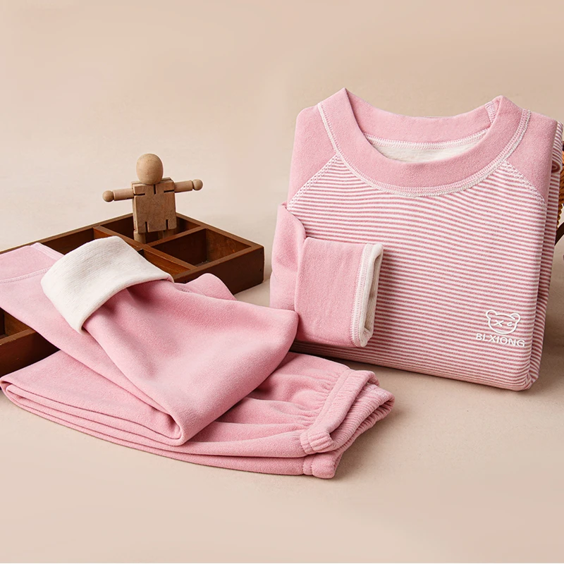 羽绒蚕丝内穿保暖内衣套装男童女童中领加厚秋衣秋裤中大童打底衣