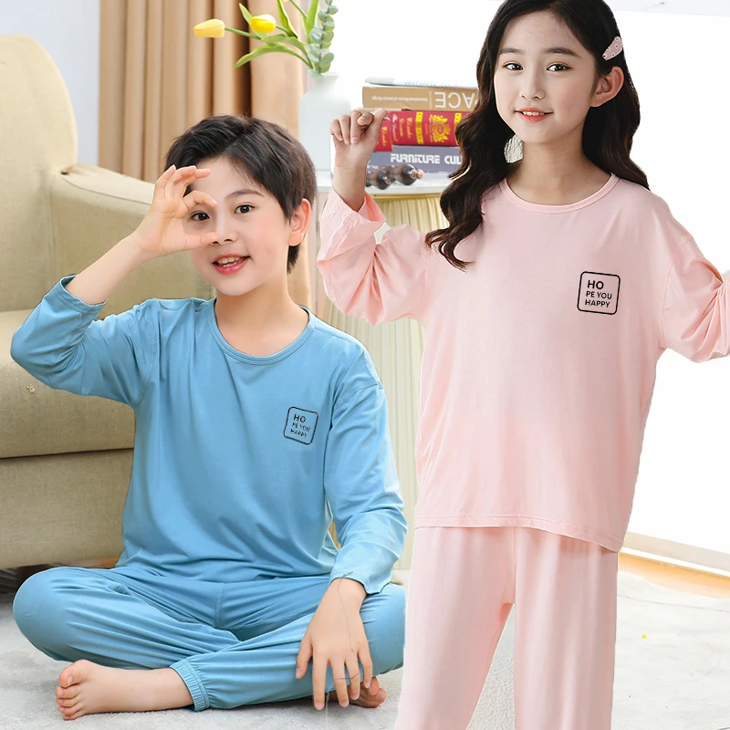 儿童款睡衣莫代尔男女童薄款家居服套装中大童长袖夏季小孩空调服