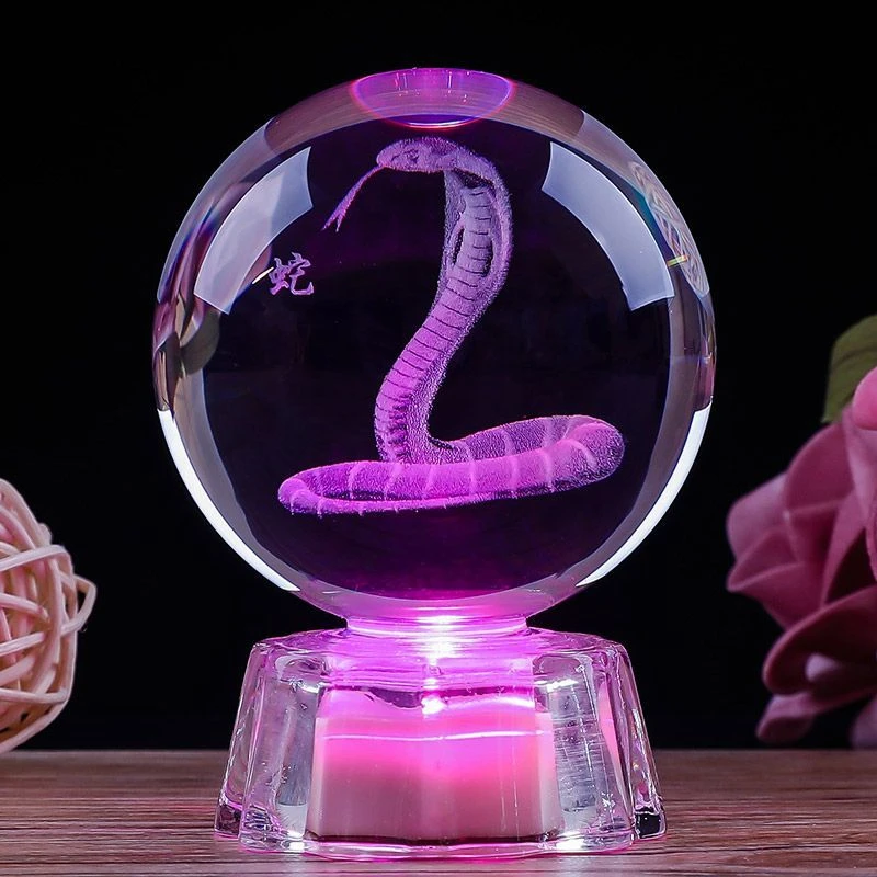 【七彩十二生肖】发光水晶球摆件 3D立体雕刻 高档创意生日礼物礼品