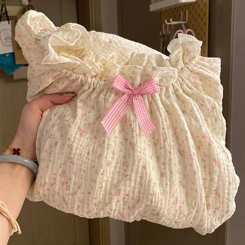 少女碎花长袖睡衣女春秋款新款甜美睡裙可外穿家居服宽松连衣裙女