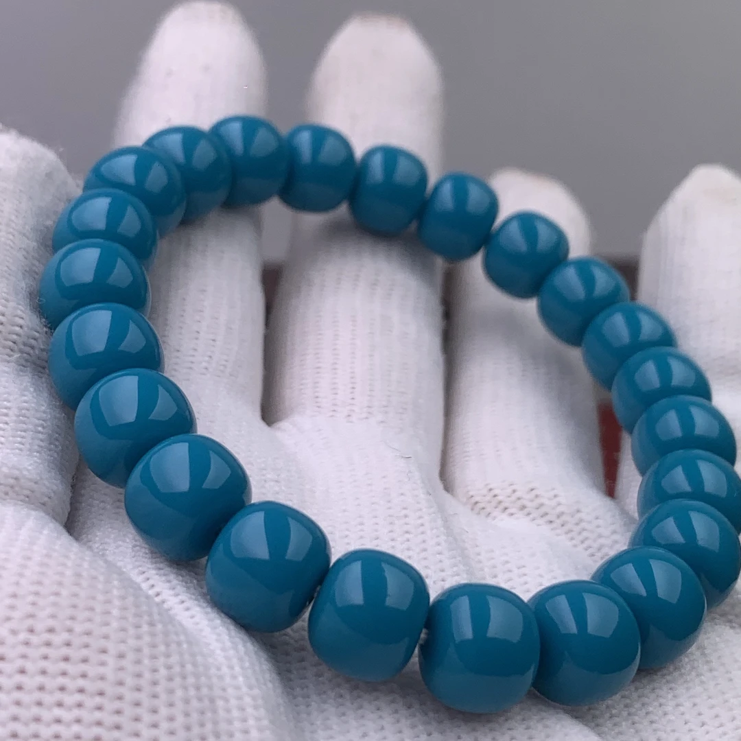 高瓷玉化暴力蓝老型手串10mm 蓝色时尚情侣素圈平替文玩琉璃手串