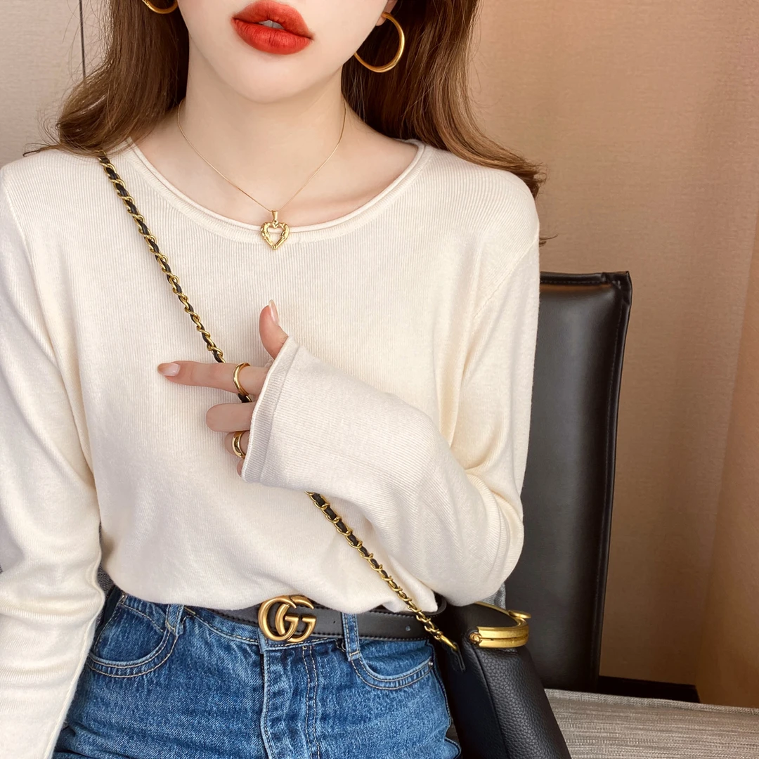 白色打底衫女秋冬小香风内搭2025新款长袖圆领上衣秋冬毛衣针织衫