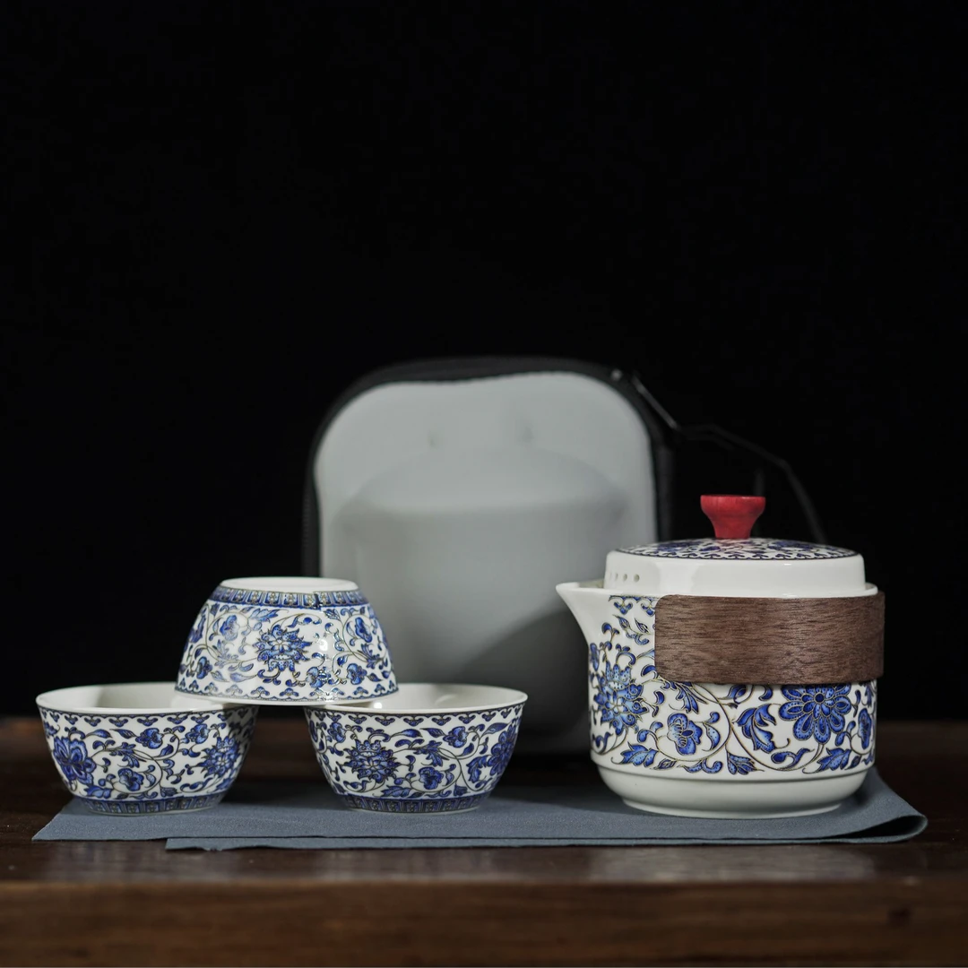 矮瓶白【缠枝莲】一壶3杯-旅行茶具套装LC