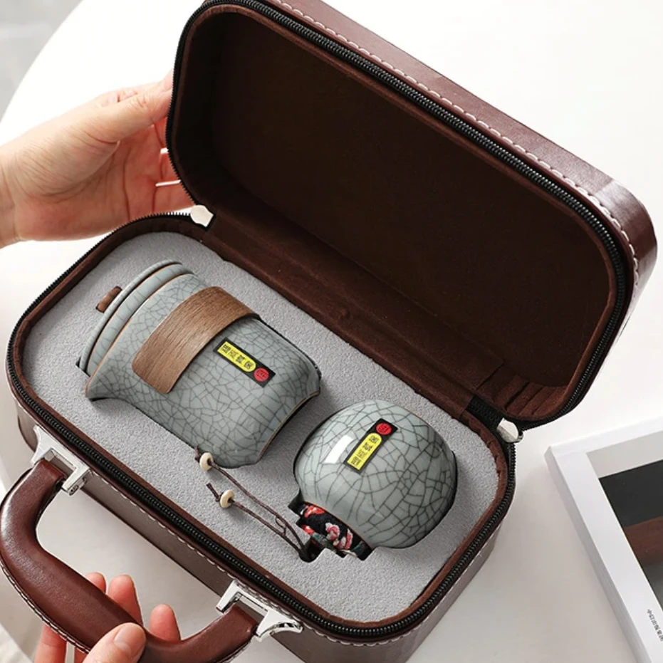 汝窑【开片】梅子青-1壶3杯1茶叶罐（带包）LC