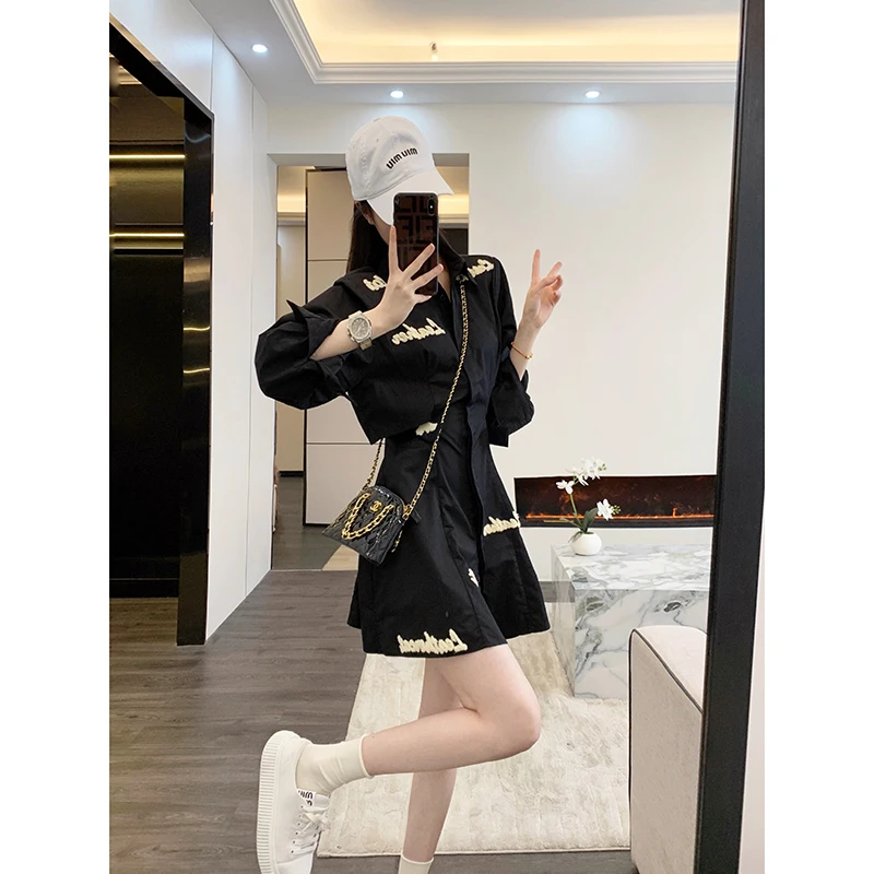 黑色高档连衣裙子女款爆款2023新款植绒约会裙子气质上档次女装