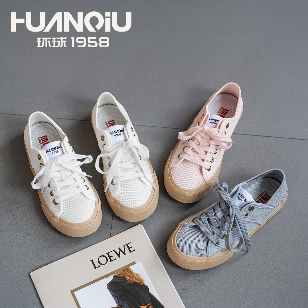 环球一脚蹬小白鞋2024夏季新款百搭透气厚底两穿半拖踩脚帆布鞋女