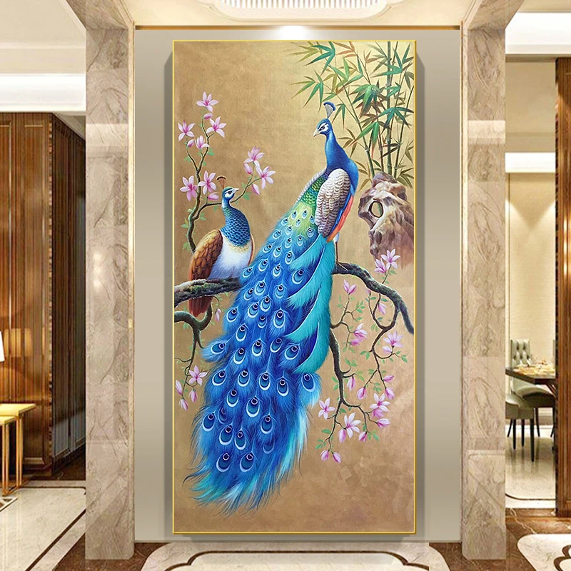 孔雀十字绣2025年新款线绣客厅手工刺绣简约现代玄关大气简单满绣
