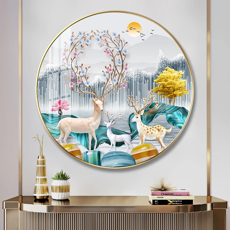 轻奢麋鹿十字绣2025新款线绣客厅手工刺绣玄关清新简约现代风景画