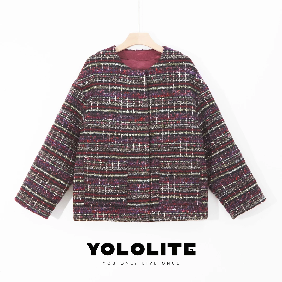 YOLOLITE 【韵华】2169新款50%绵羊毛粗花编织小香风花纹外套