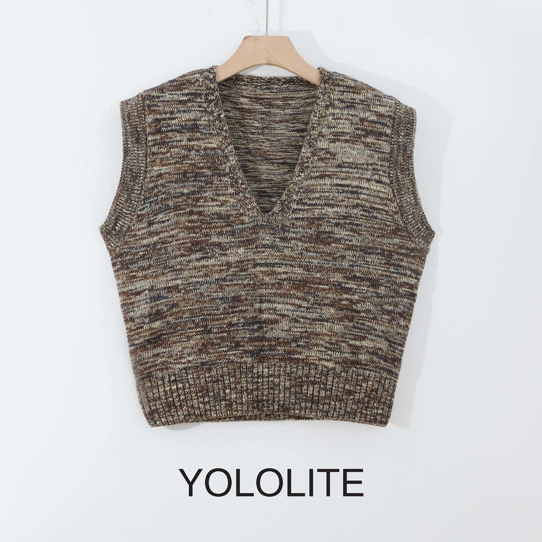 LUXE TROVE【地心引力】1960秋季花纱撞色套头V领无领针织马甲女