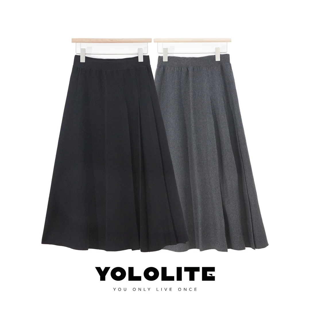 YOLOLITE 【微晚风】2231中长款半身裙A字型裙长77中腰百褶裙