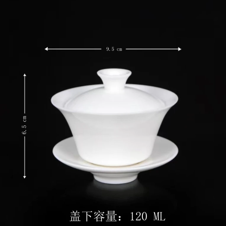三才盖碗中式简约纯白陶瓷茶盖碗高档茶道白瓷手工防烫瓷盖碗
