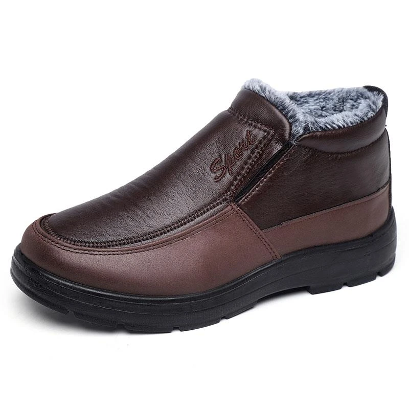 老北京棉鞋男老人鞋爸爸冬季鞋子男款皮面防水中老年男士加绒保暖