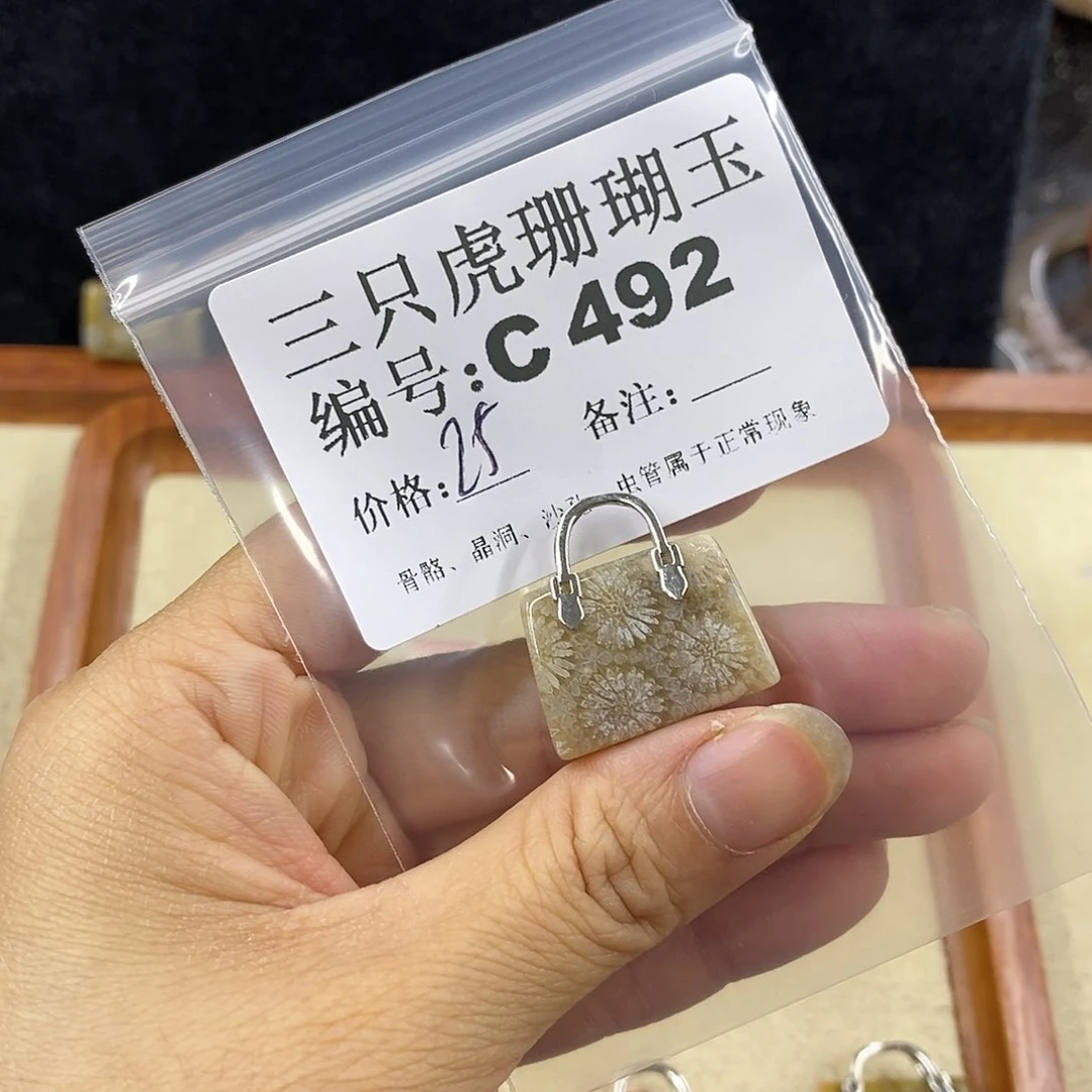硅化珊瑚（珊瑚玉）吊坠未镶嵌青**草