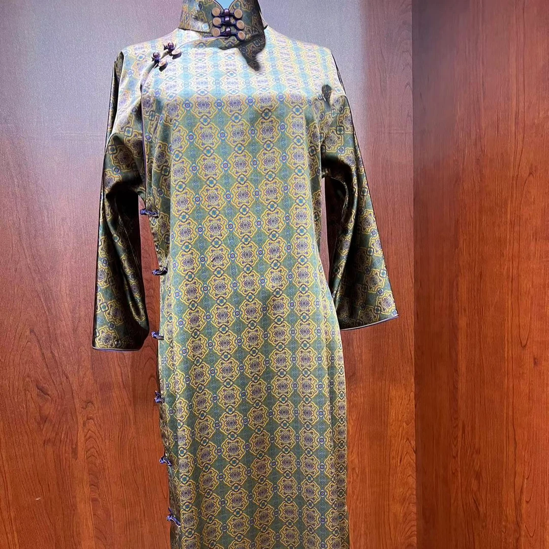 LAOSHECAIFENGPU/老舍裁缝铺老钱风双花扣45姆米重磅旗袍QP-24018