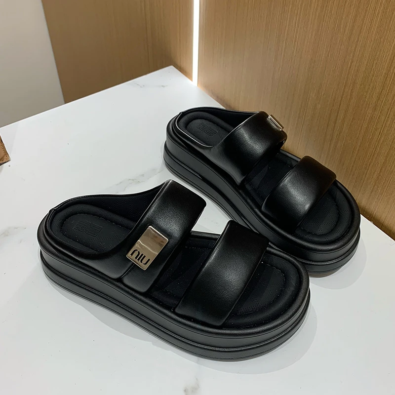 厚底百搭网红时尚拖鞋女2024夏季新款休闲外穿露趾凉拖鞋潮流沙滩