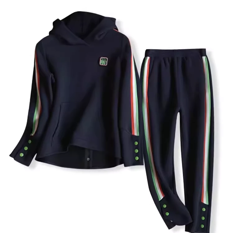 秋季加绒套服时尚百搭连帽卫衣长裤两件套女宽松休闲运动套装显瘦