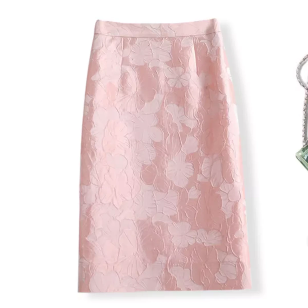 花色夏季提花半身裙女春秋新款韩版高腰直筒裙中长款开叉职业ol裙