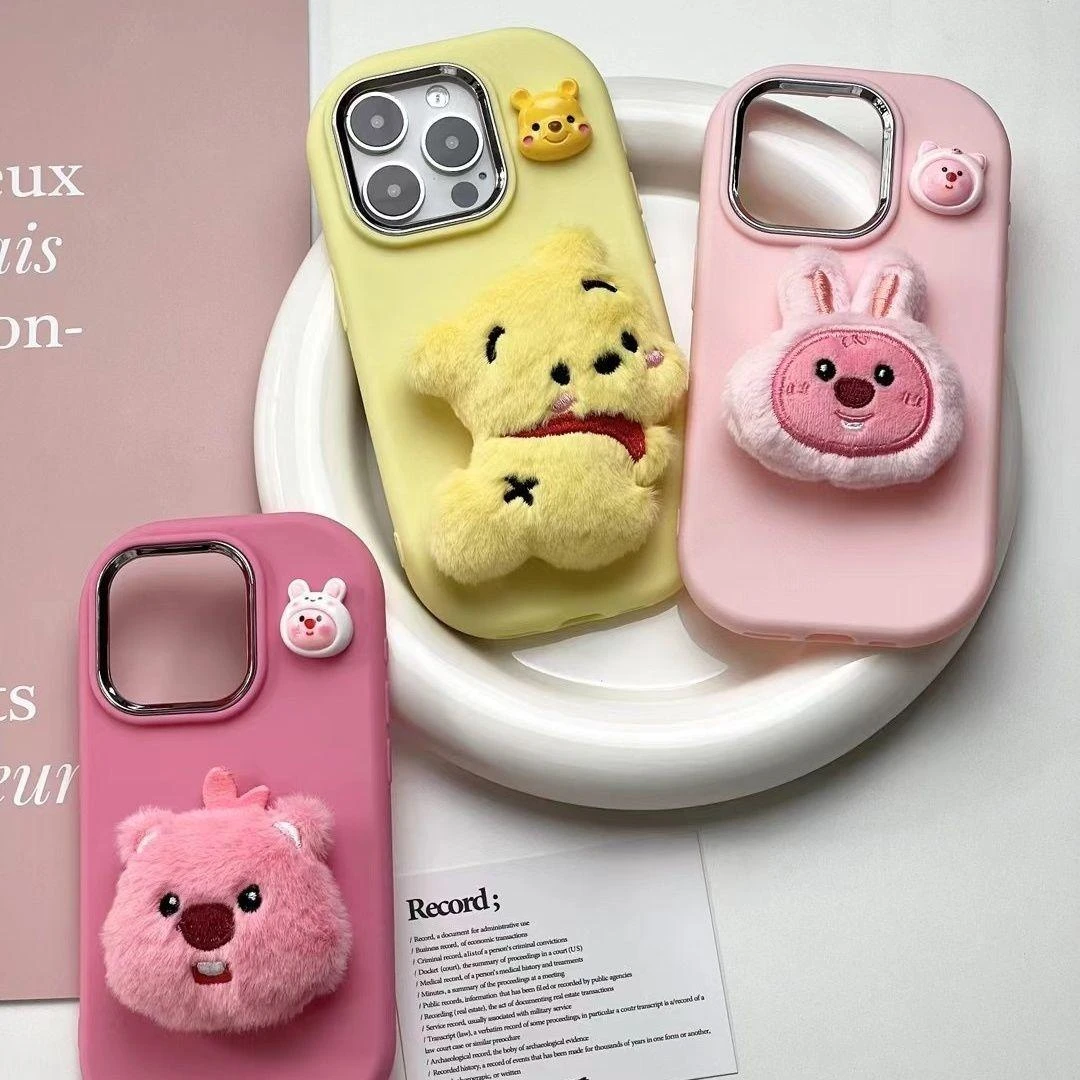 立体毛绒公仔苹果15手机壳iPhone14pro可爱13高颜值12防摔x保护套