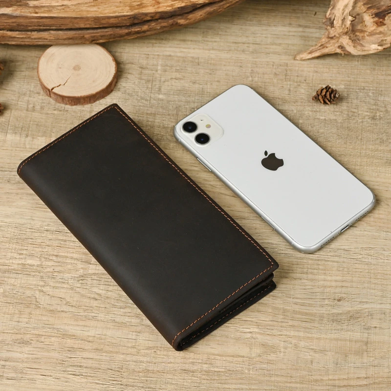 男士时尚商务简约长款疯马头层牛皮钱包真皮复古个性多卡位钱夹