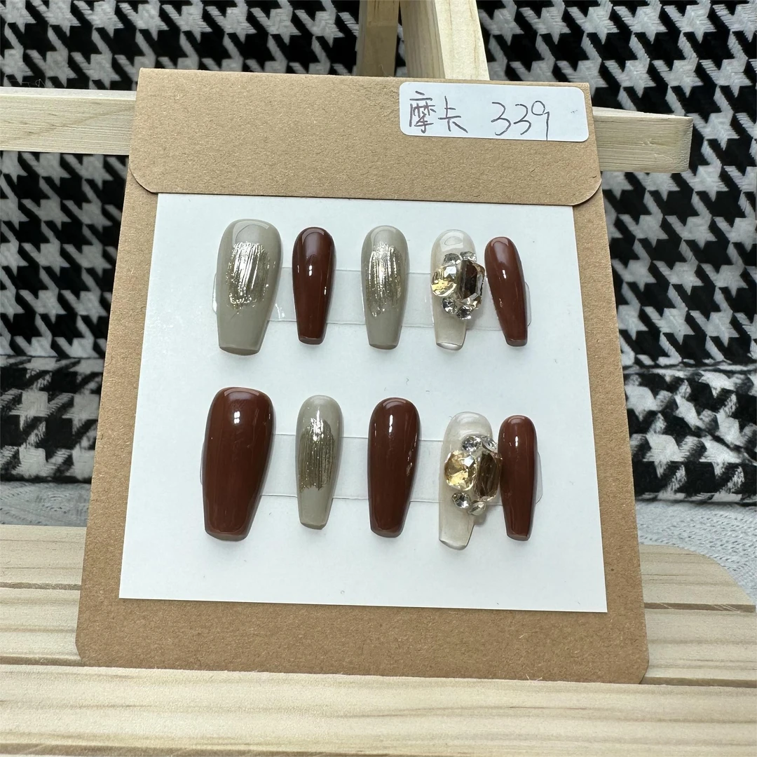 【摩卡】手工美甲秋冬堆钻美甲贴片穿戴甲假指甲贴片可拆卸Y