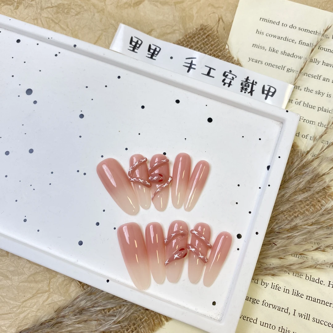 【泡芙小蛇】长椭圆纯欲粉蛇纯手工穿戴甲渐变粉立体小蛇温柔风G