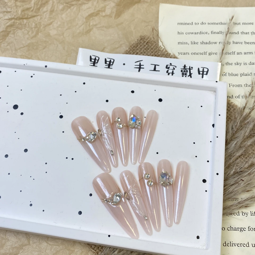 【海棠依旧】超长4.0纯手工穿戴甲纯欲粉色渐变手绘立体蝴蝶仙气款D