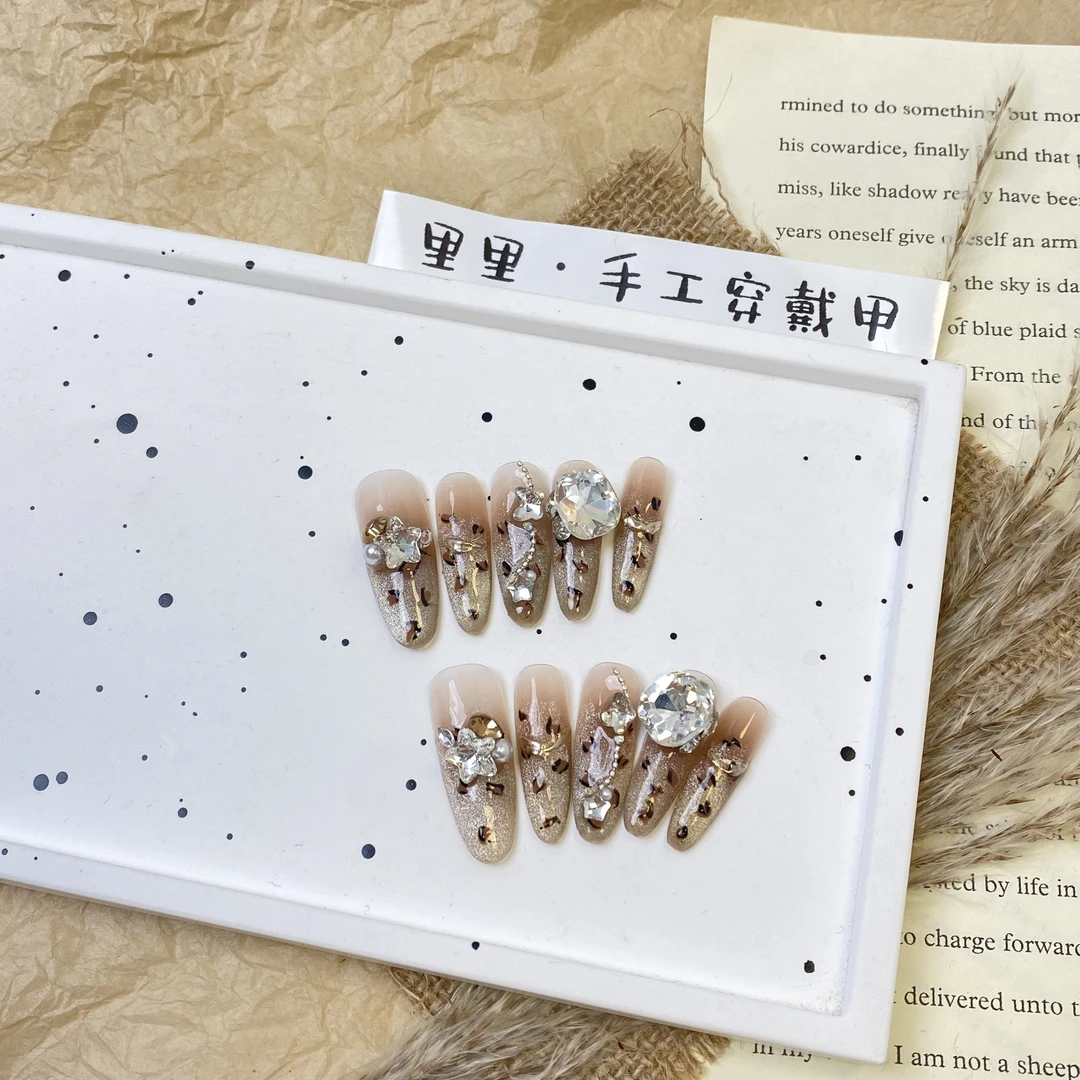 【秋冬豹纹】长椭圆纯手工穿戴甲时尚豹纹法式渐变鸽子蛋轻奢风G