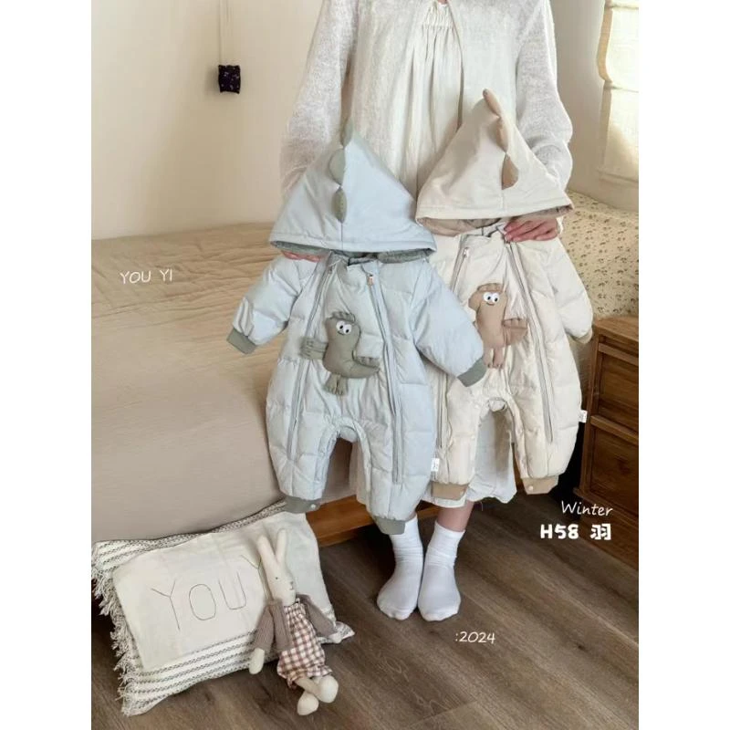 冬季婴儿宝宝连帽保暖婴幼儿萌萌恐龙双拉链韩版白鸭绒羽绒服58