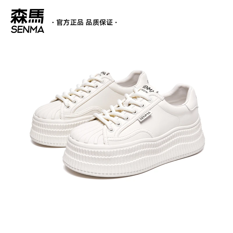 SENMA/森马跟高5.5公分鞋子女夏季时尚ins百搭透气厚底松糕小白鞋