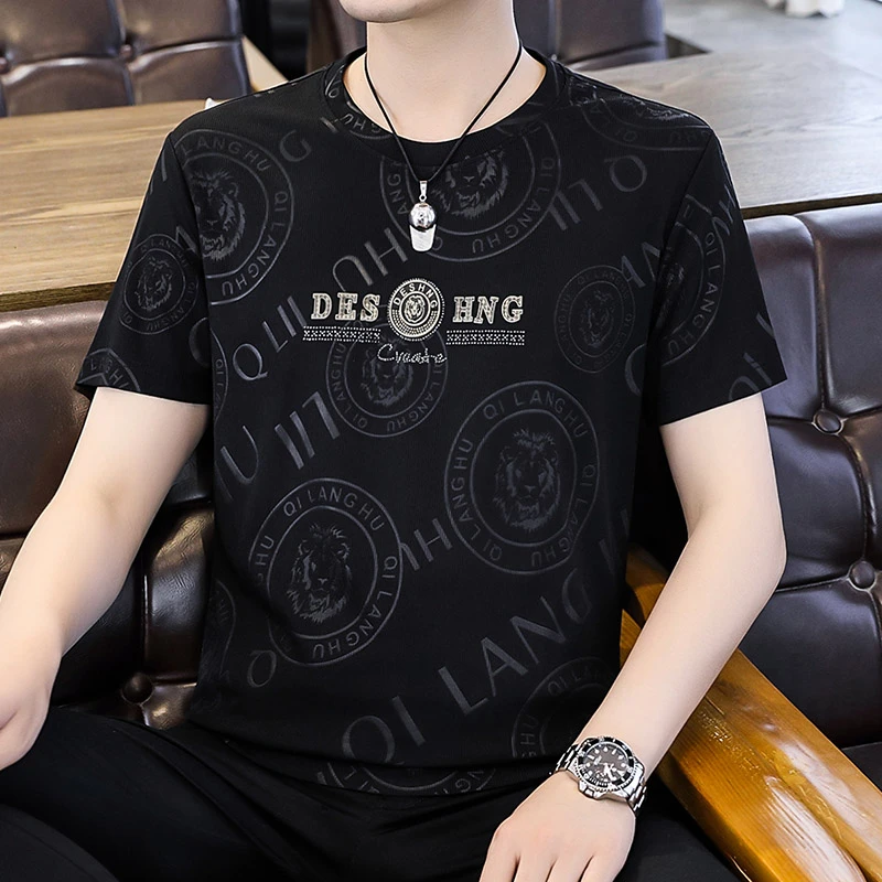 30-50岁青年短袖轻奢百搭冰丝T恤男士夏季潮流大码上衣宽松休闲装