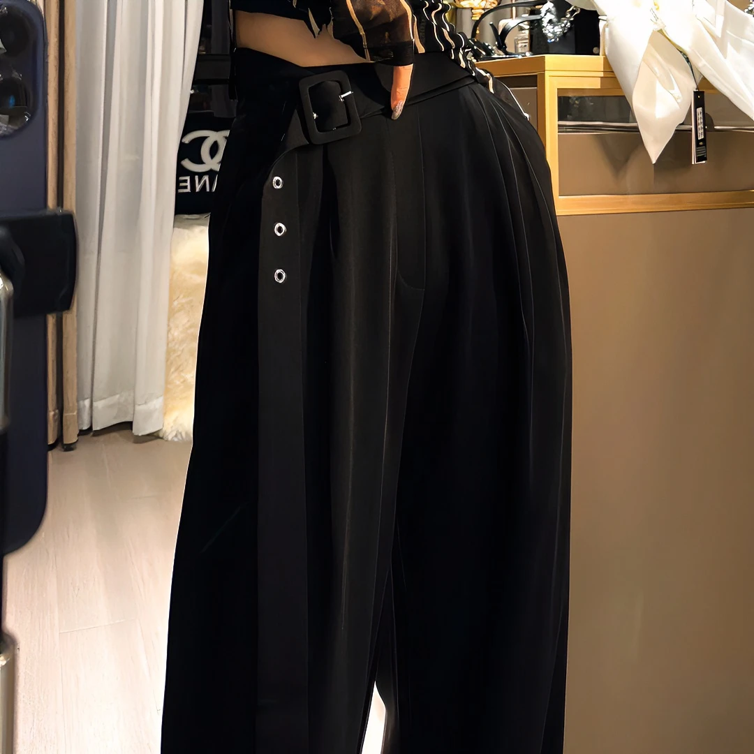 瑞秋-春夏潮流时尚百搭炸街不规则高腰垂感西装直筒阔腿裤2050