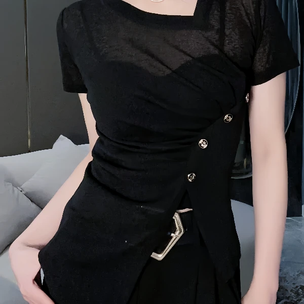 瑞秋-简欧轻奢女装直播间高端网纱夏季时尚女装上衣短袖t恤8863