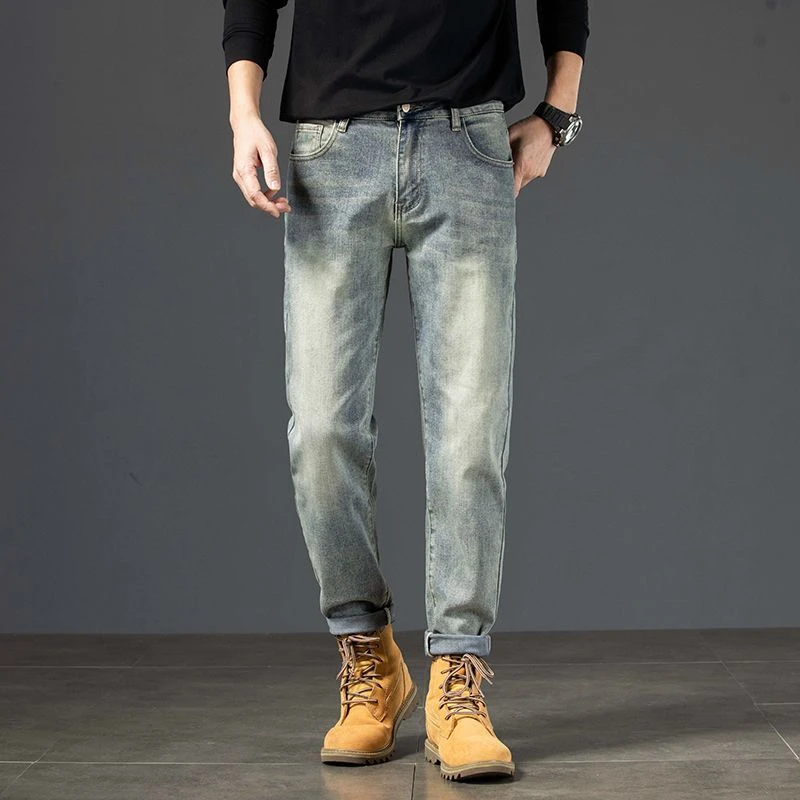 2107秋冬厚款大牛风高端牛仔裤男士修身弹力百搭休闲直筒长裤子