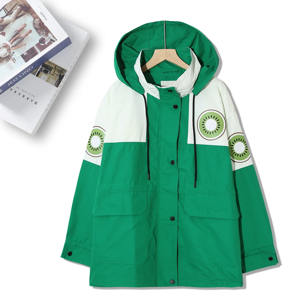 工装风拼色拼接时尚男女同款休闲防风宽松连帽外套冲锋衣P-2G106