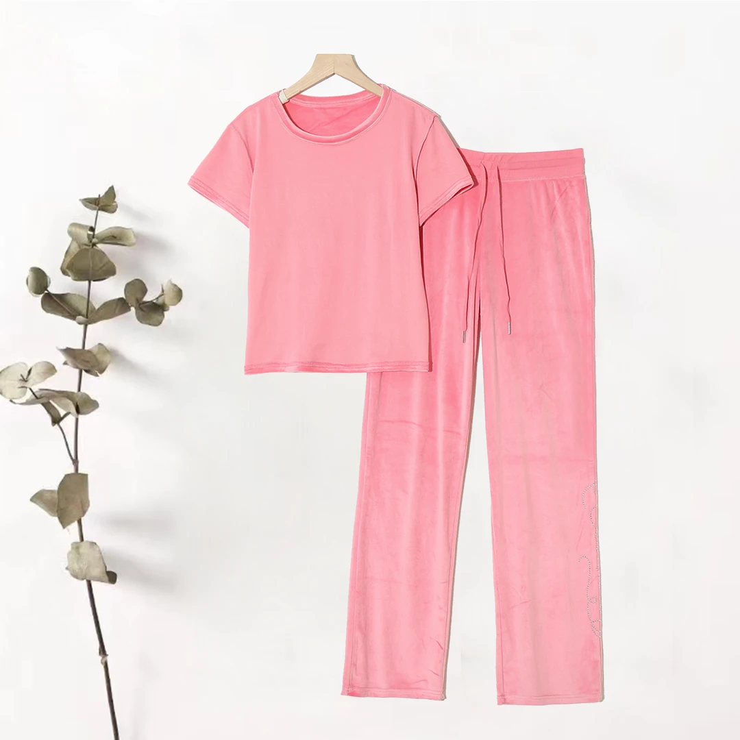 时尚家居圆领设计感女士遛弯休闲轻奢高级感舒适潮流套装P-2G155