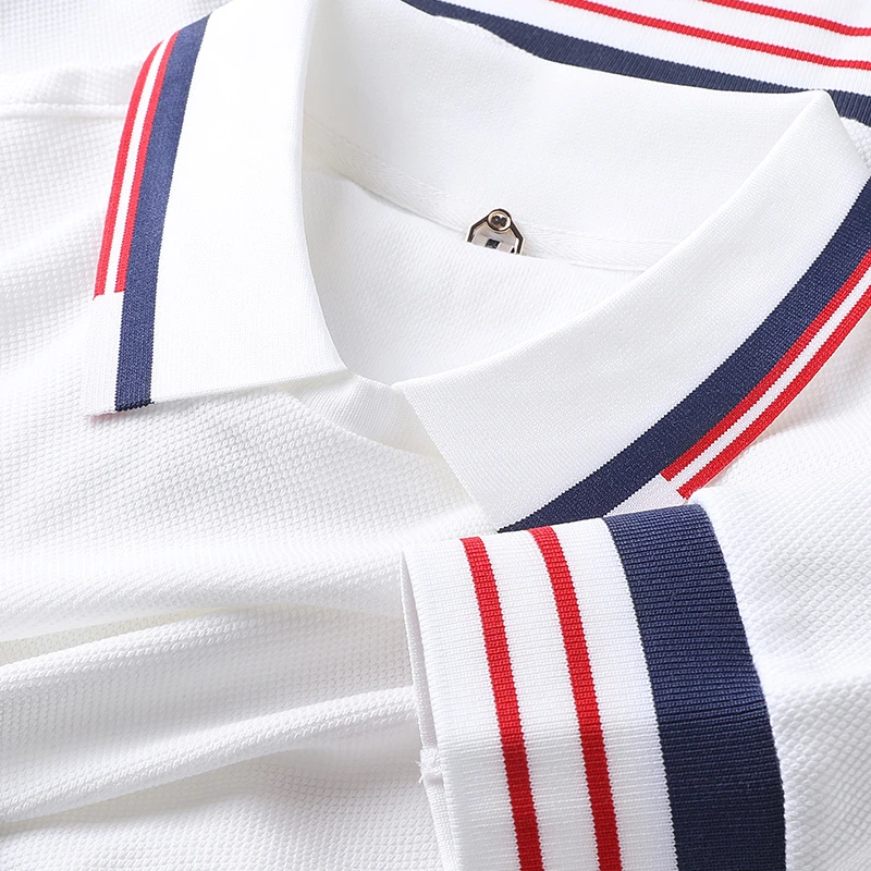 欧洲站秋冬季新款菠萝格白色polo衫男长袖修身外穿t恤保罗衫男士