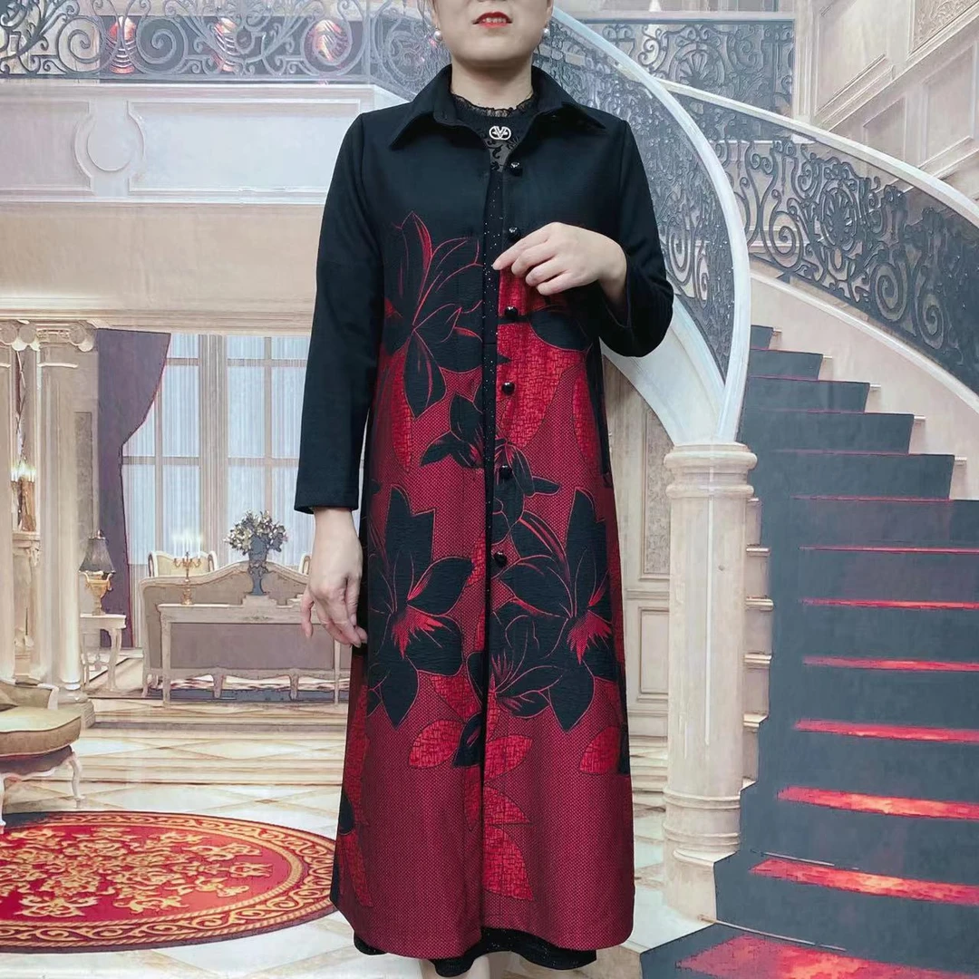 妈妈装春季新款时尚提花风衣女秋季遮肉显瘦外套女百搭气质大衣