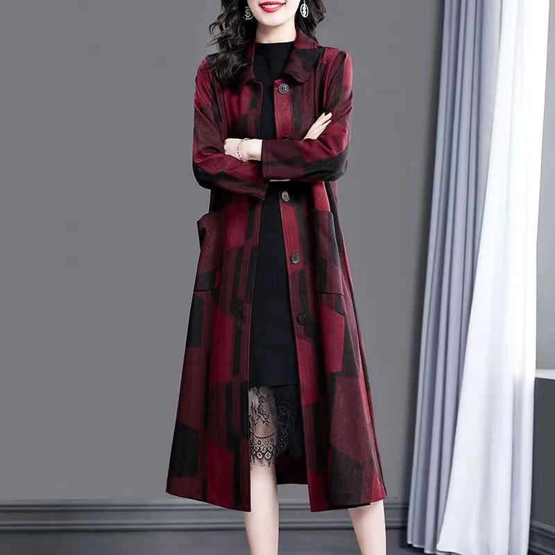 正品贵夫人妈妈装春秋2023新款中长款风衣大码女洋气宽松大衣外套