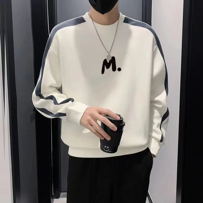 【正确版 高品质】拼接卫衣男春秋款圆领加绒外套潮牌2023新款痞帅