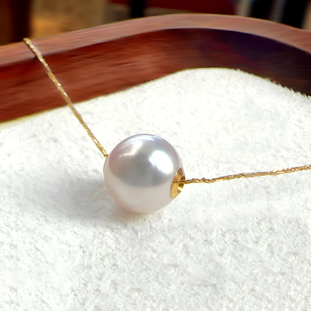 【鱼先生】18k金天然珍珠项链单颗海水AKOYA大灯泡白路路通吊坠日本